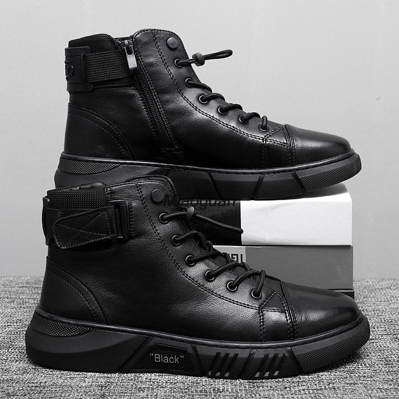 Italian slim leather boots for men