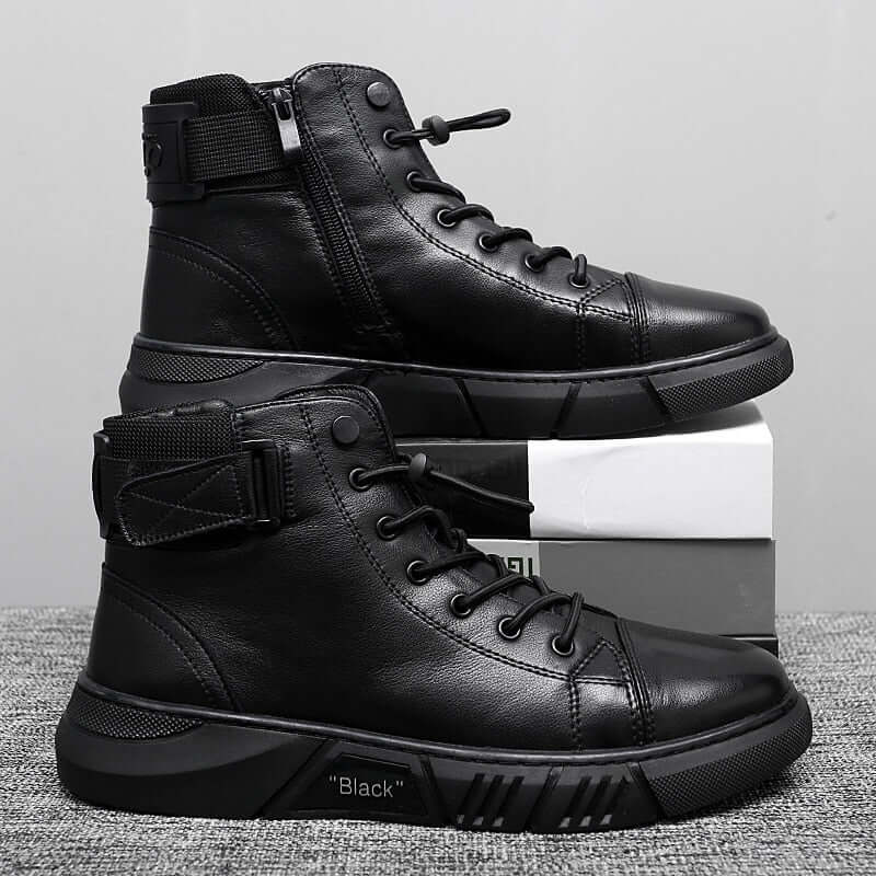 Italian slim leather boots for men